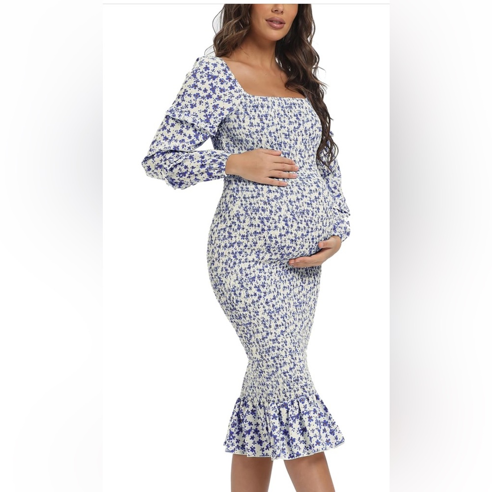 Maternity Midi Bodycon Floral Dress